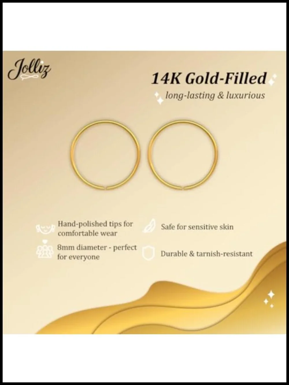 14K Gold Filled 8mm Small Huggie Hoop Earrings Handmade Lightweight